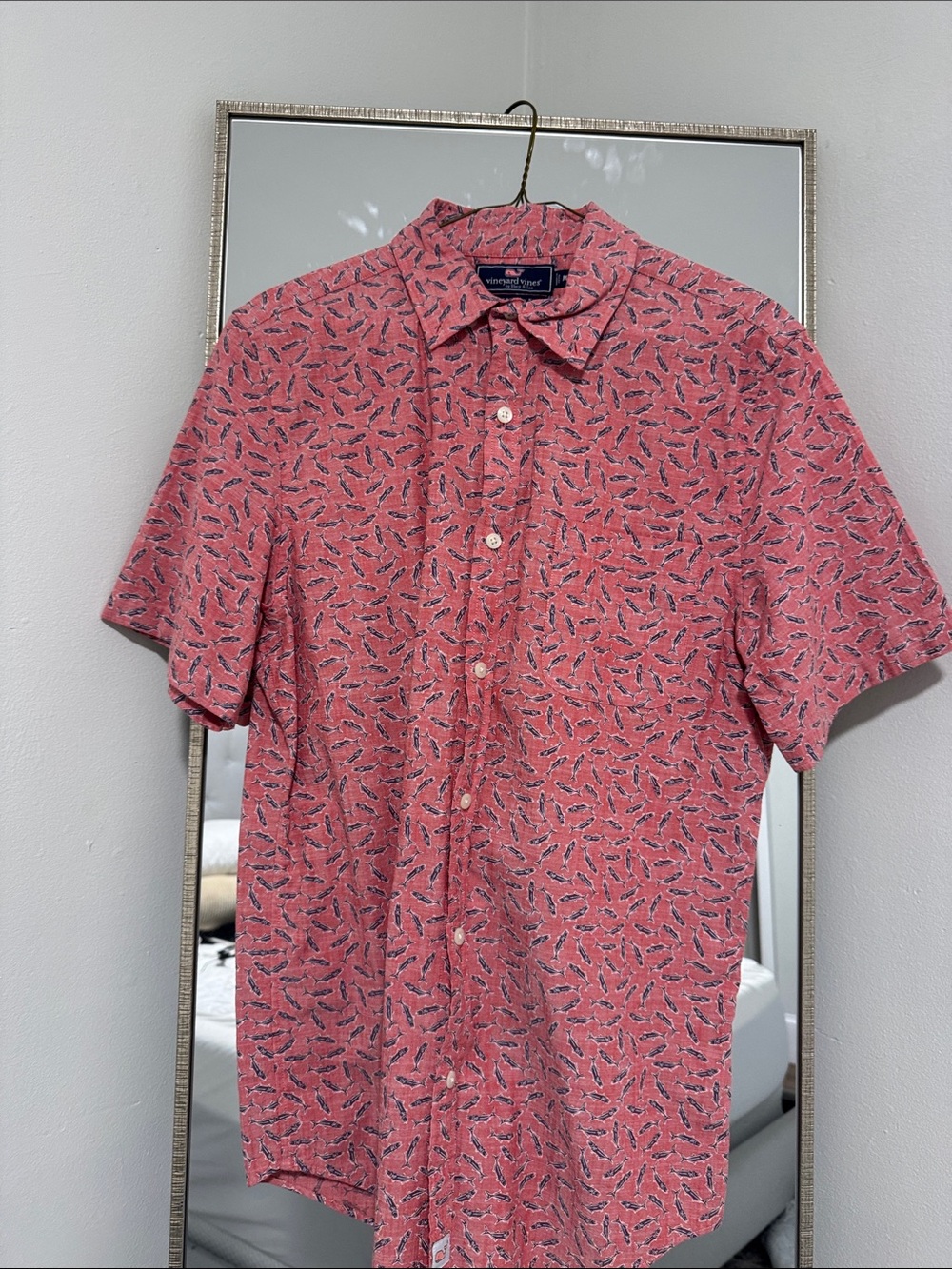Vineyard Vines Coral-Red Short Sleeve Printed Button-Down Shirt